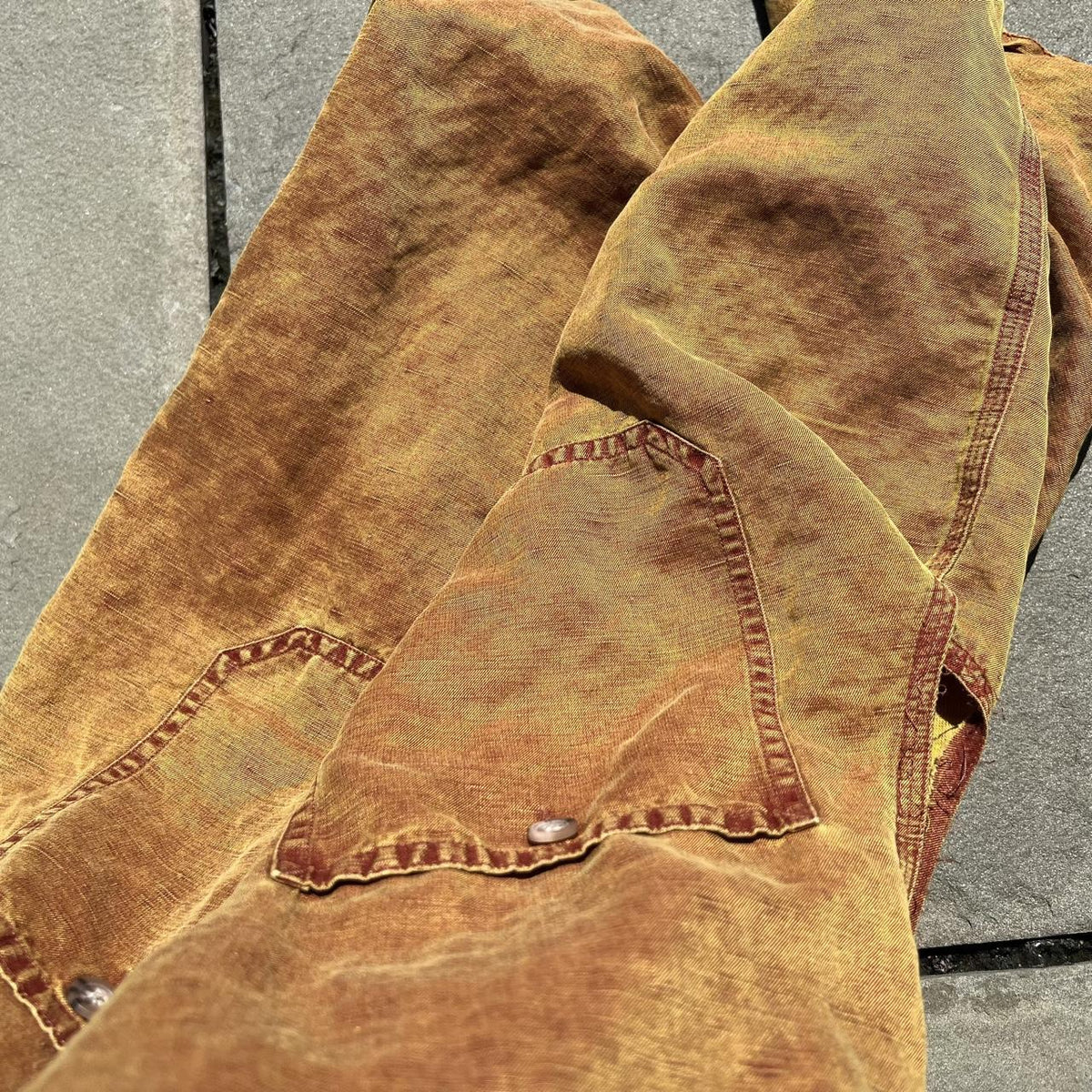 Vintage 90s Brown Yellow Cutoff Sleeve Silk/Linen Vest