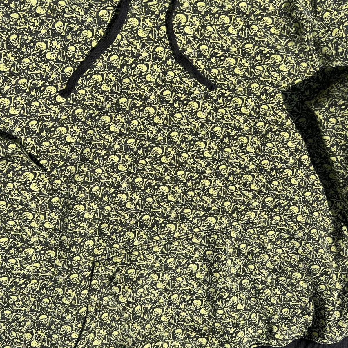 Stussy Rare Skull + Bones Pattern Hoodie Highlighter Yellow