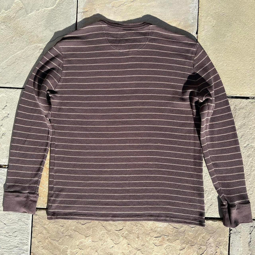 Brown Tan Striped Waffle Knit Thermal