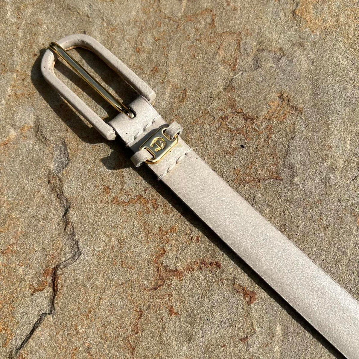Vintage 90s Grey Thin Full Leather Designer Belt