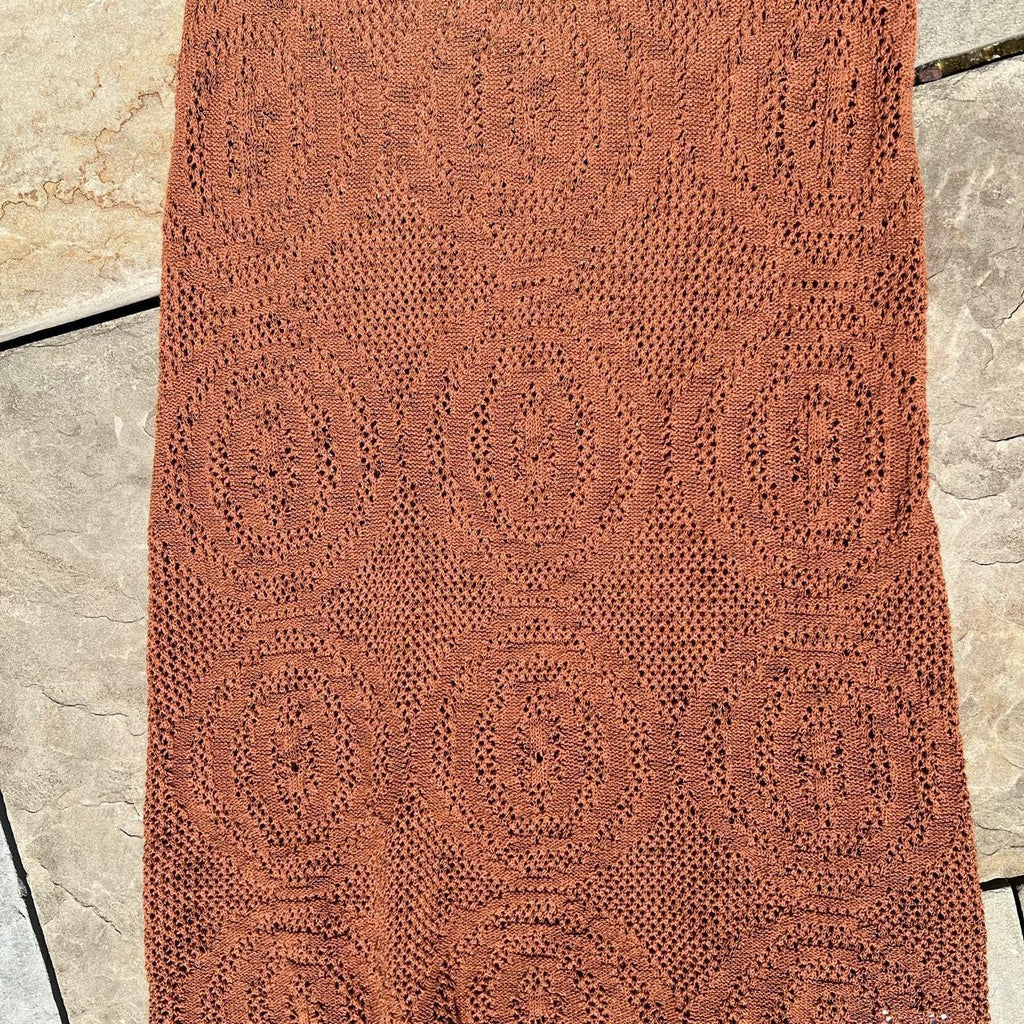 Dark Orange/Brown Mesh Knit Maxi Dress