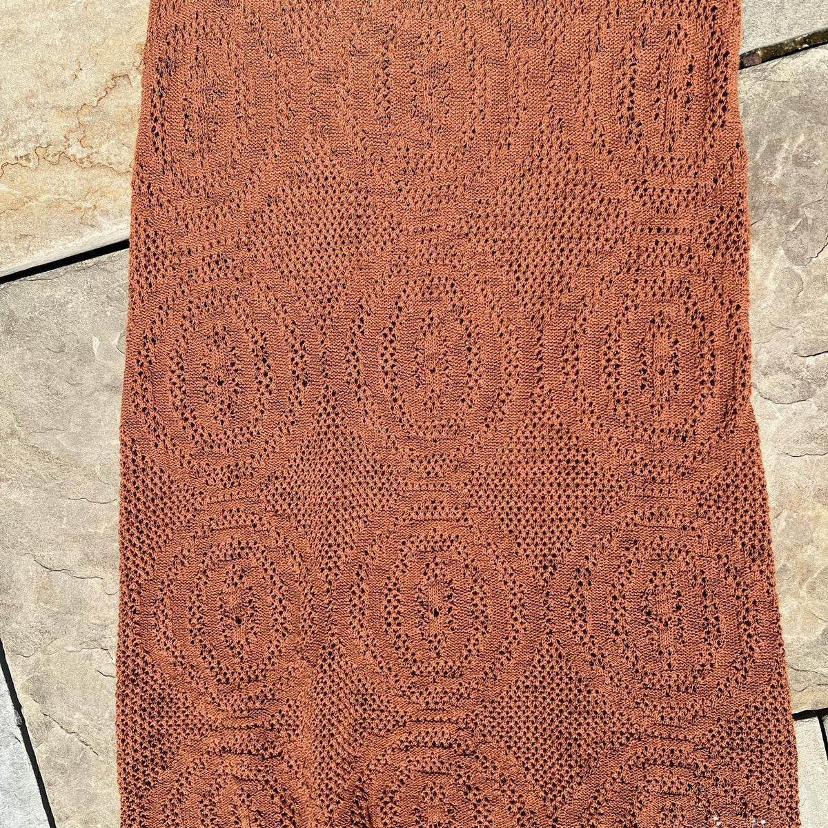 Dark Orange/Brown Mesh Knit Maxi Dress