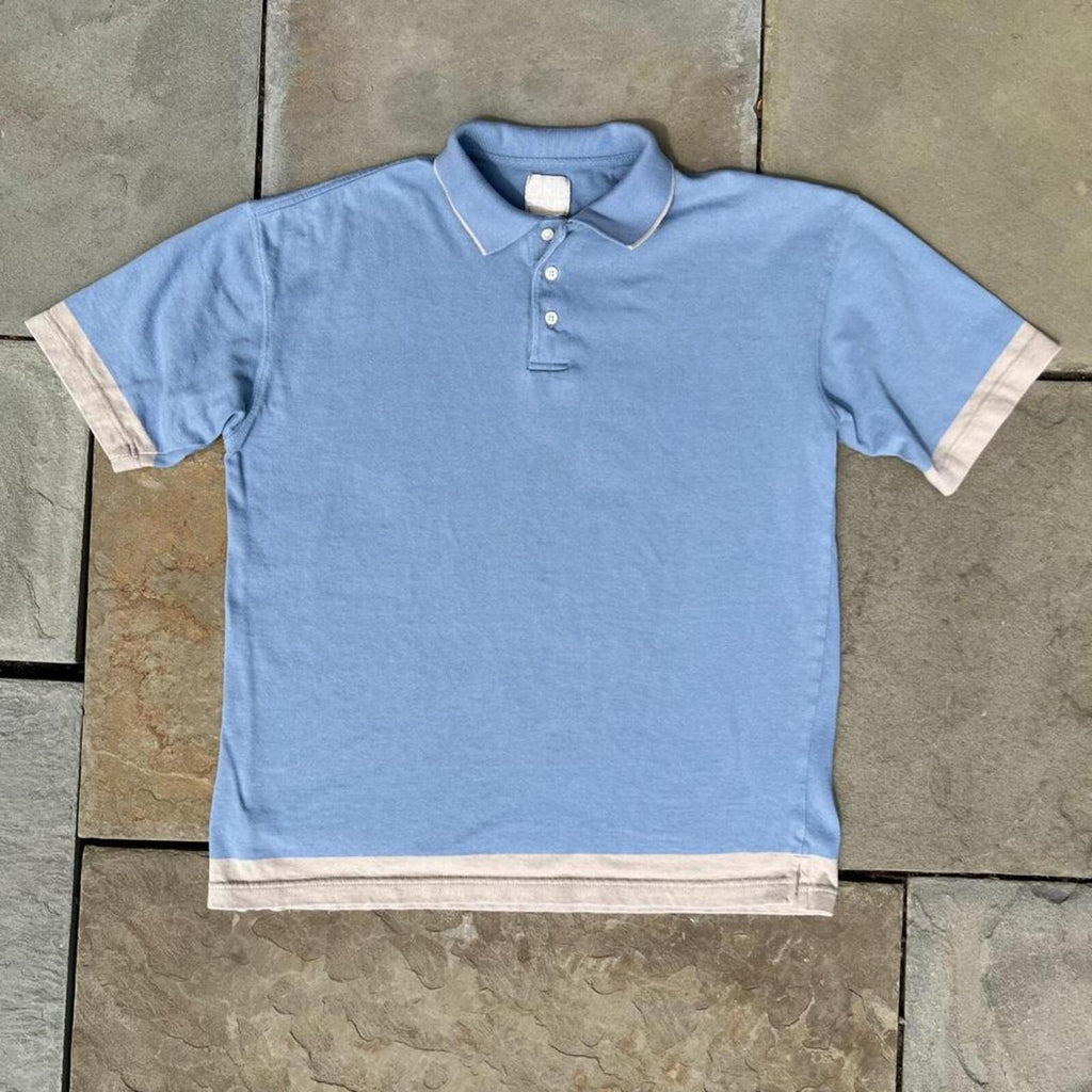 Neo-Vintage 90s Made in USA Blue + Tan Trim Polo Shirt