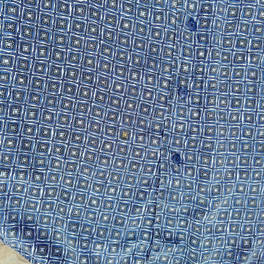 Vintage 90s Blue Square Pattern Club Shirt