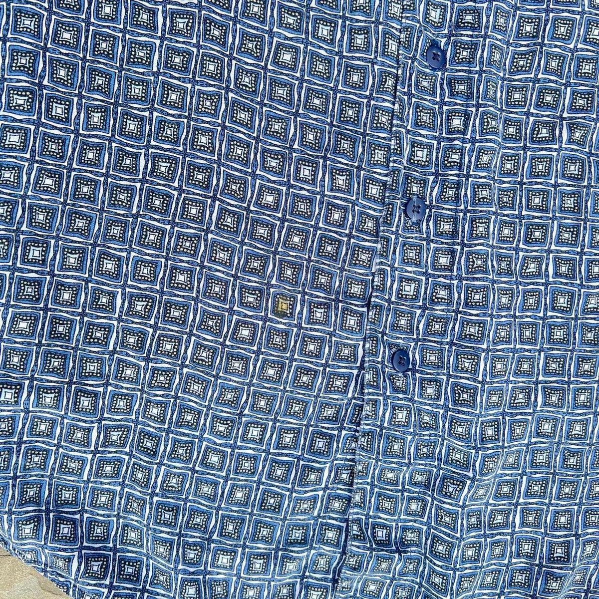 Vintage 90s Blue Square Pattern Club Shirt