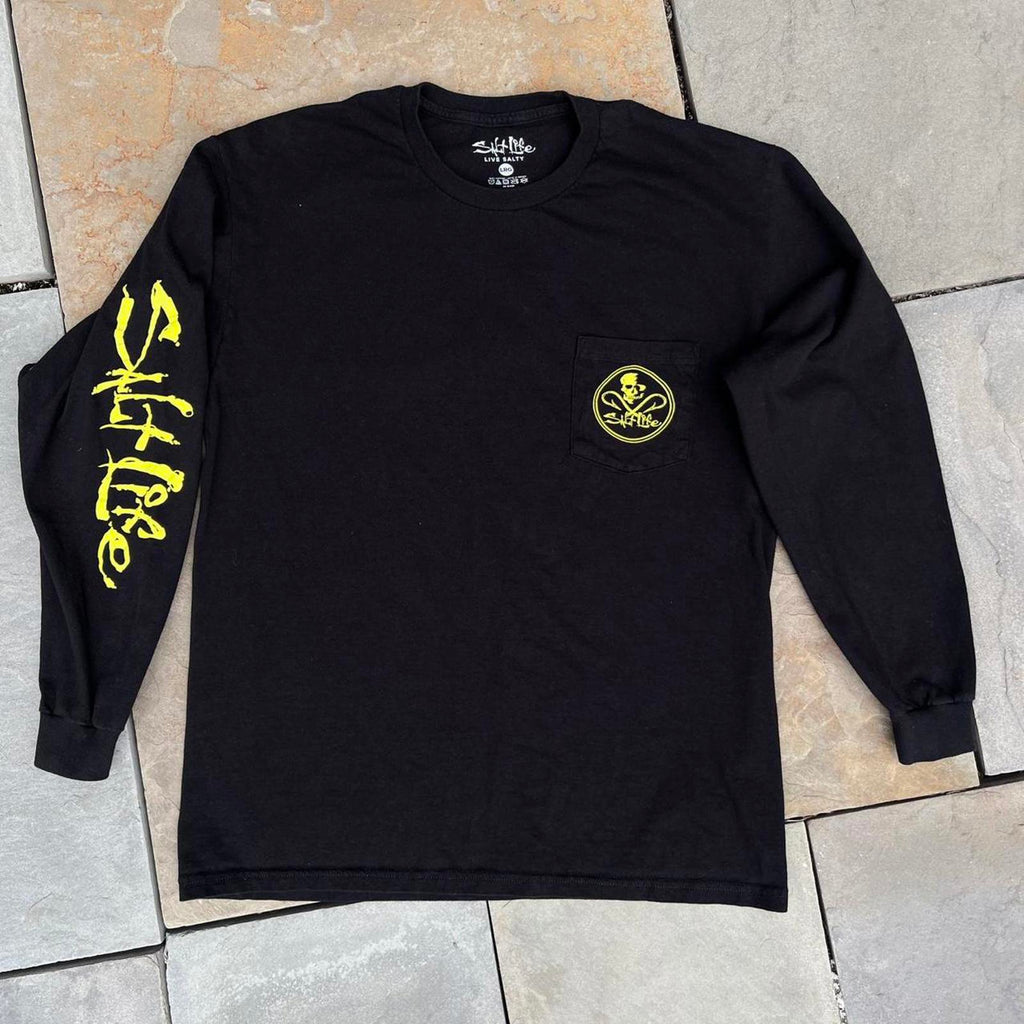 Salt Life Black + Yellow Green Raised Logo Long Sleeve Tee