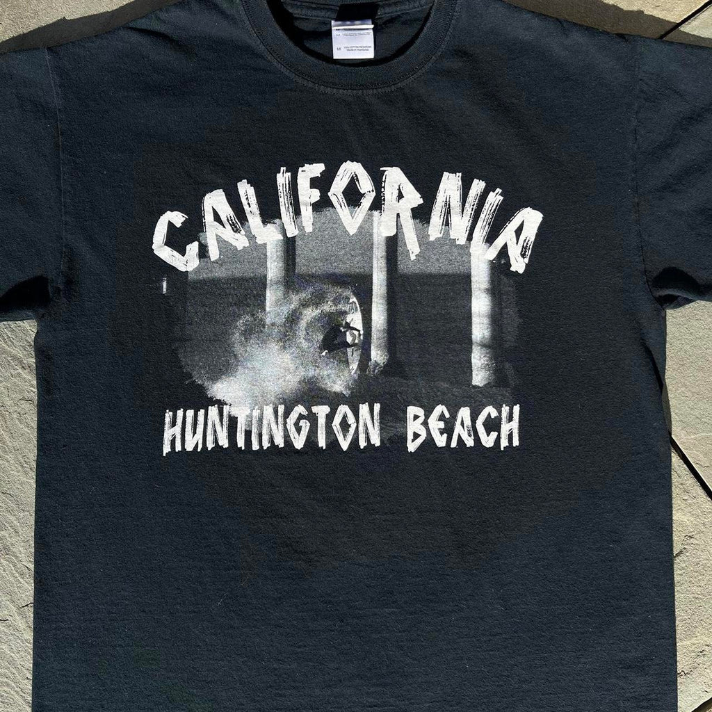 Black Huntington Beach California Surfing Graphic T-shirt