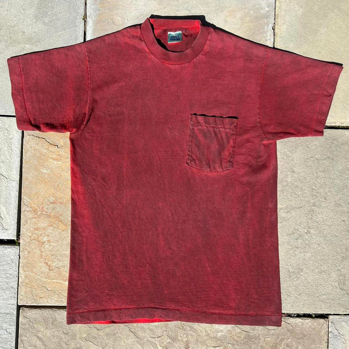 Overdyed Vintage Black Red Single Stitch Pocket T-shirt