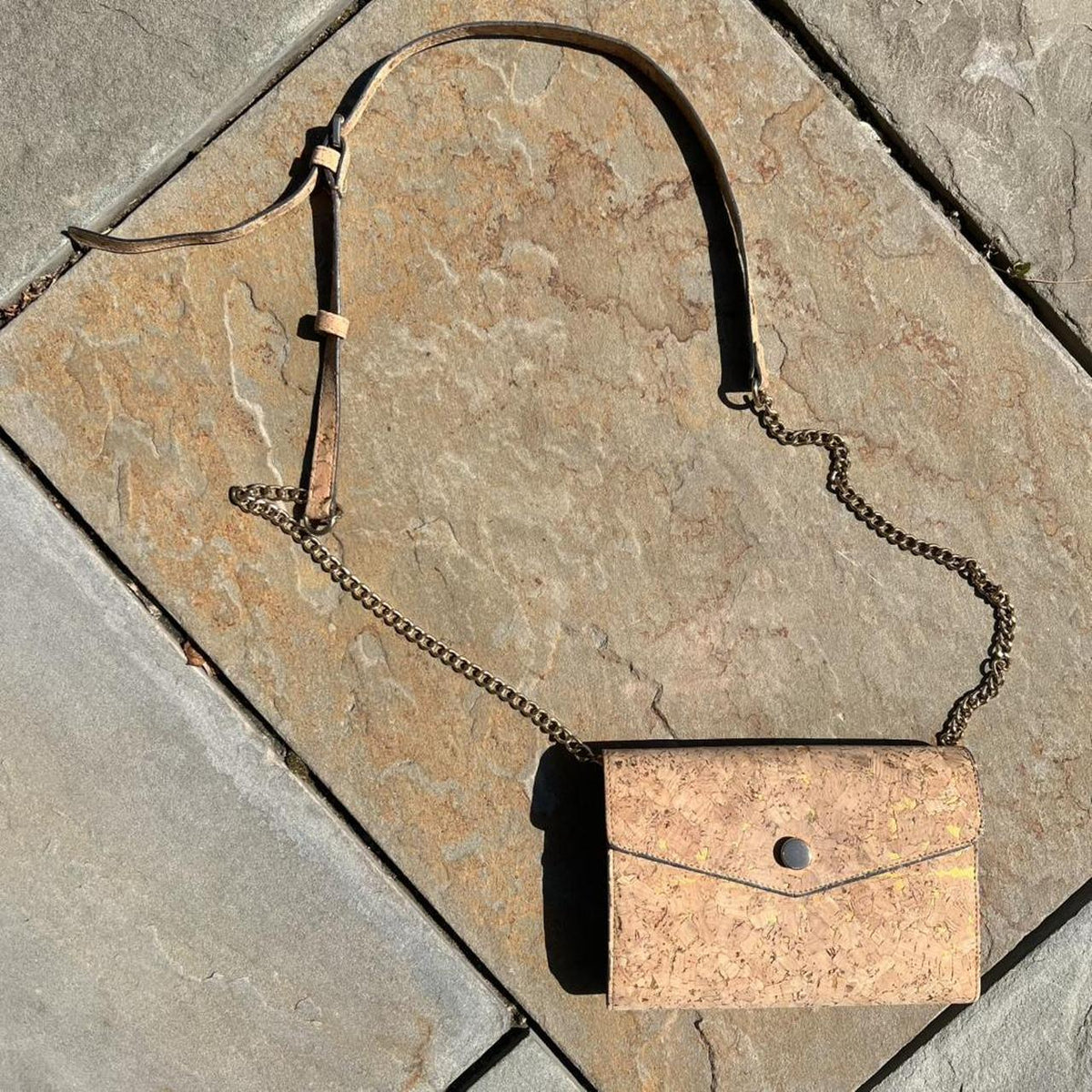 Tan + Gold Flake Cork Small Shoulder Bag