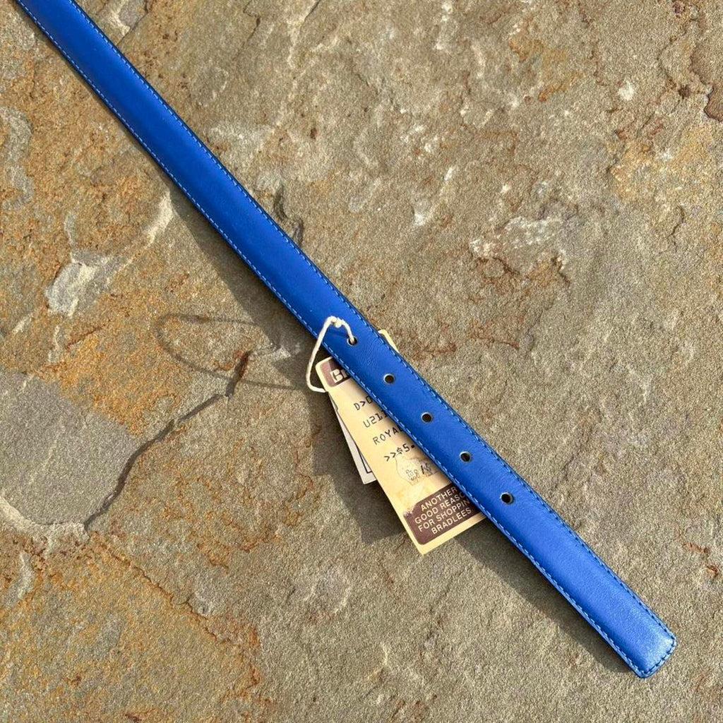 Deadstock NWT Vintage 90s Blue Leather Thin Square Tip Belt