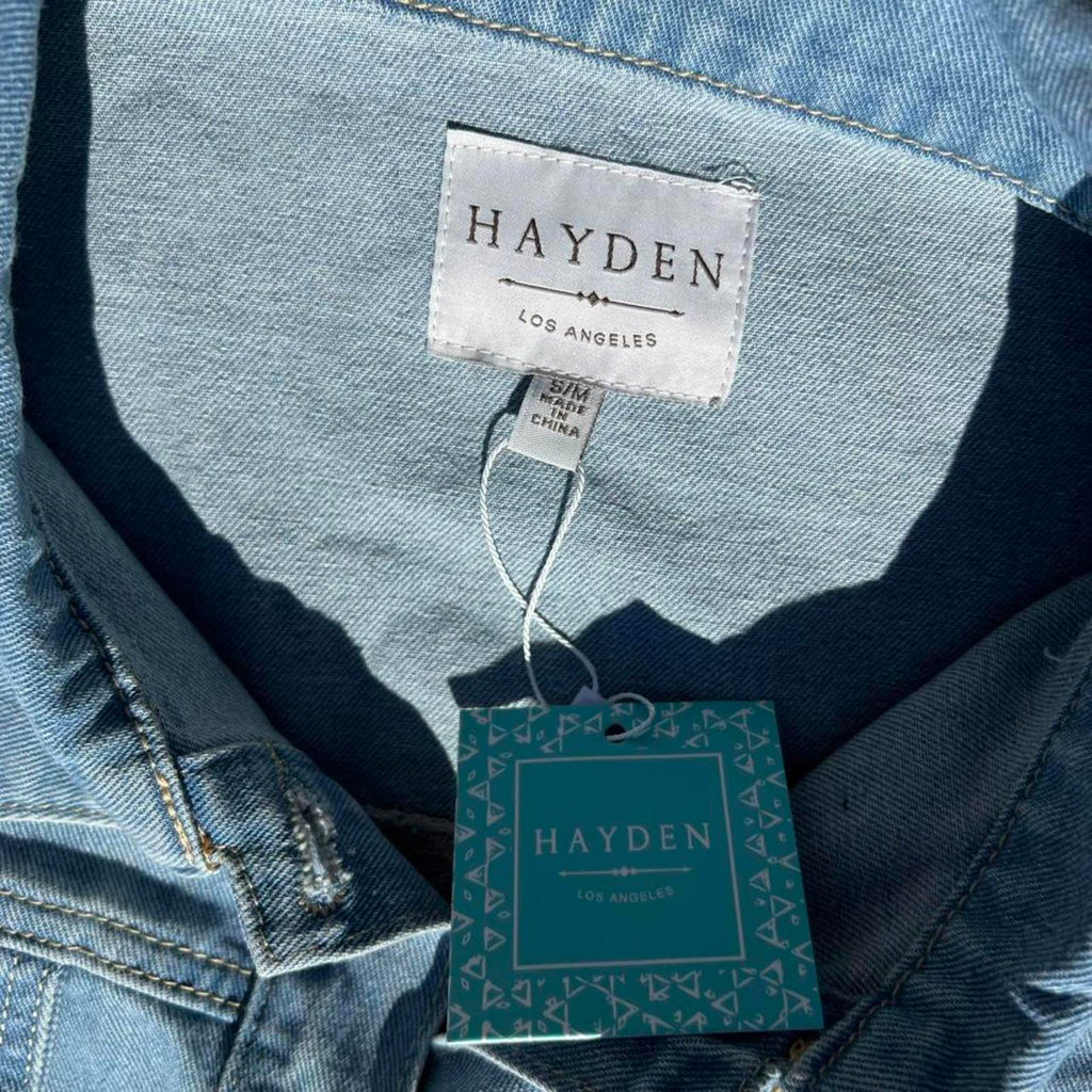 NWT Stonewashed Denim Ruched Frill Jacket