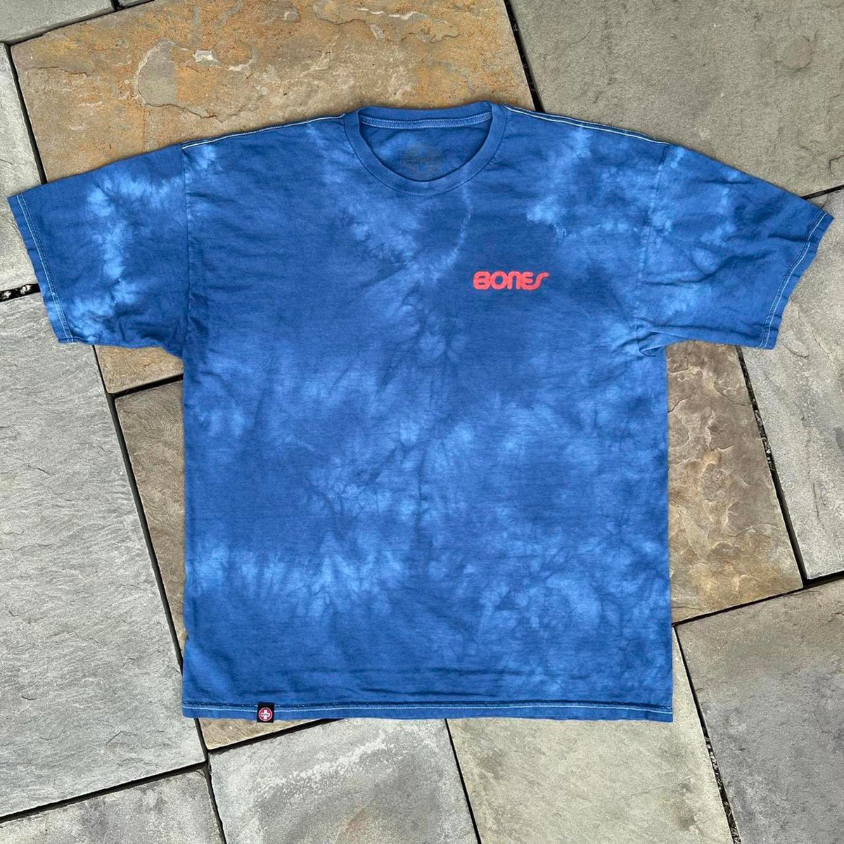 Distressed Blue Tie Dye Bones Swiss Bearings Skate Tee