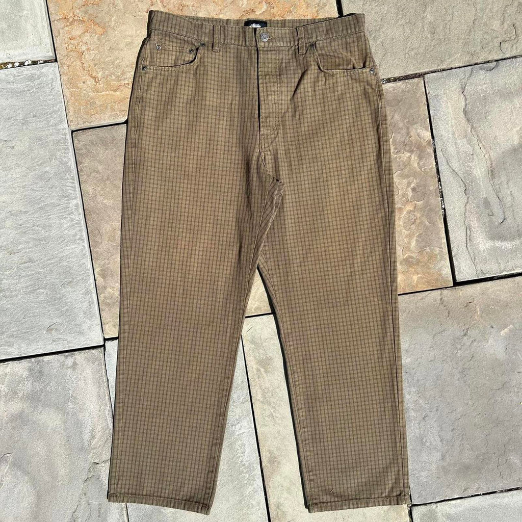 Stussy Brown Check Plaid Big Ol Jeans