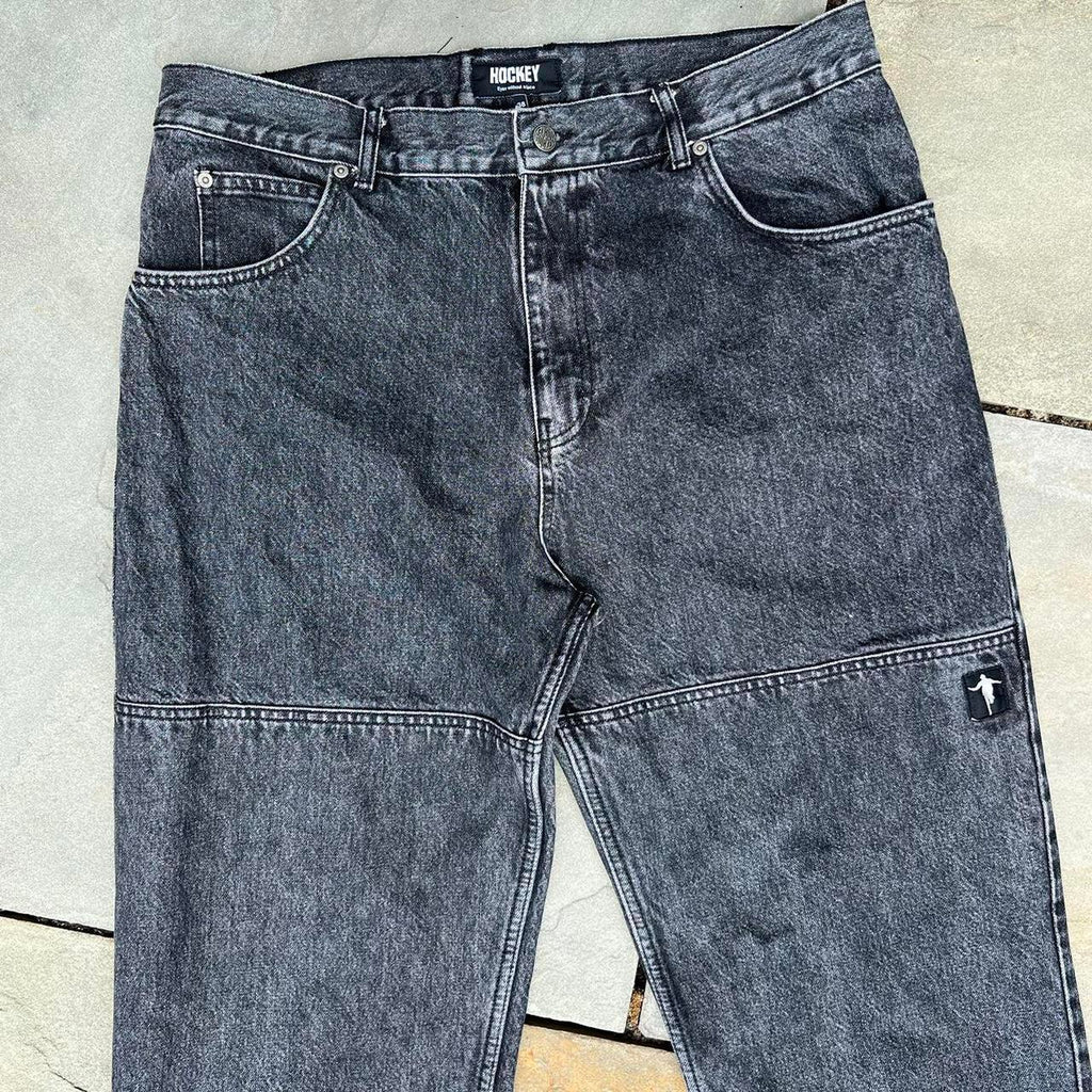 Hockey Double Knee Black Washed Denim Jeans