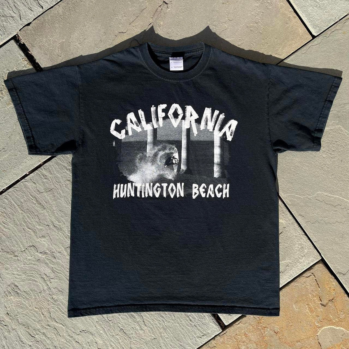 Black Huntington Beach California Surfing Graphic T-shirt