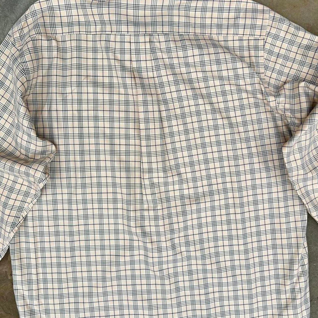 Y2K Tan Blue Herringbone Plaid Button Down Shirt