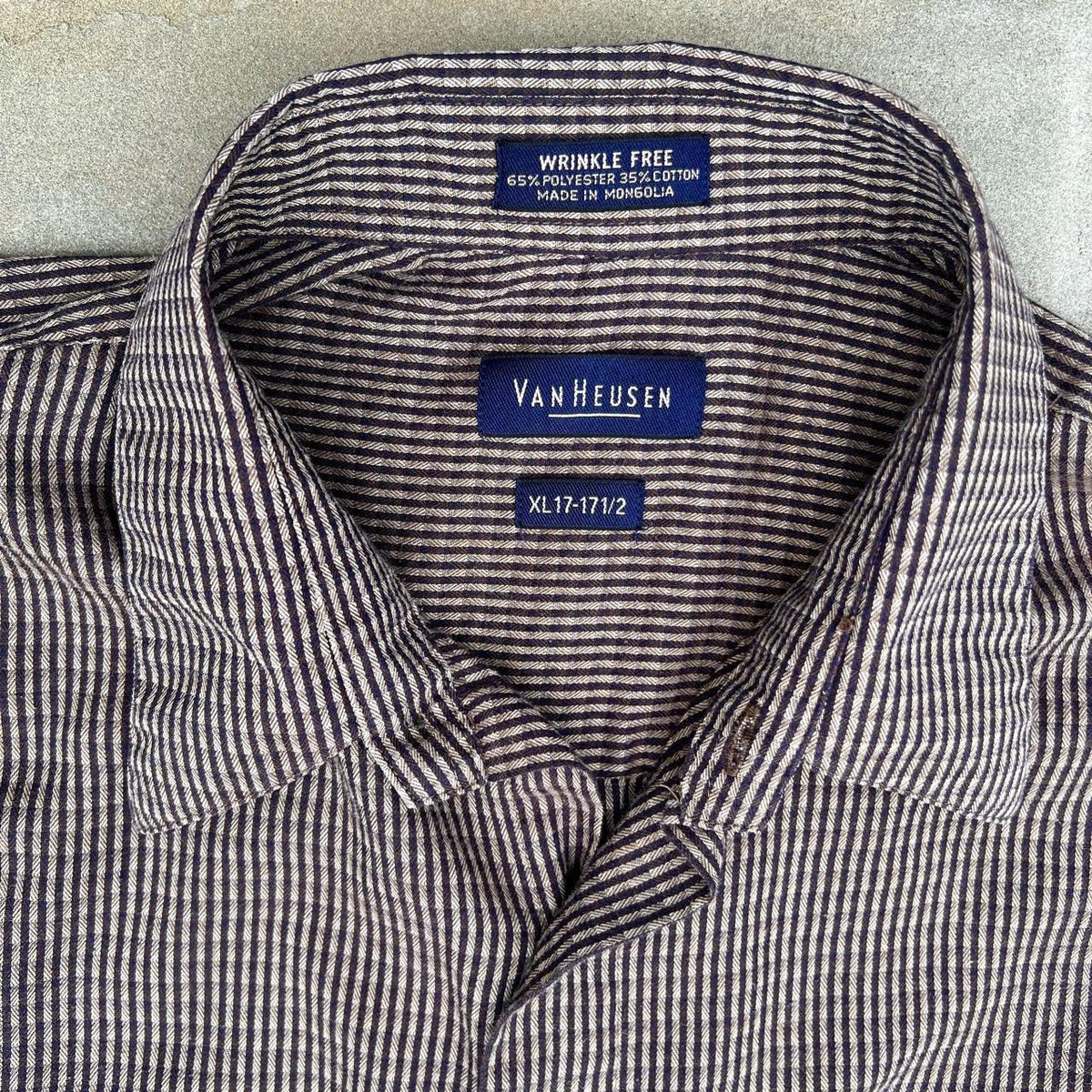 Tan Brown Herringbone Stripe Button Down Neo Vintage Y2K