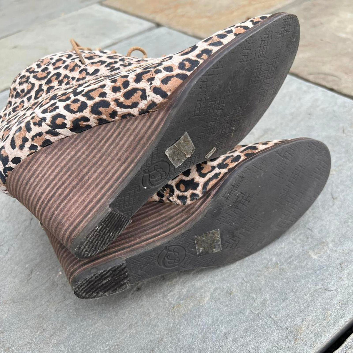 Leopard Lace Up Wedge Heel Ankle Boots