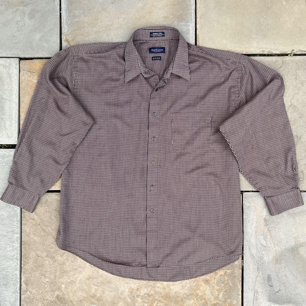 Tan Brown Herringbone Stripe Button Down Neo Vintage Y2K