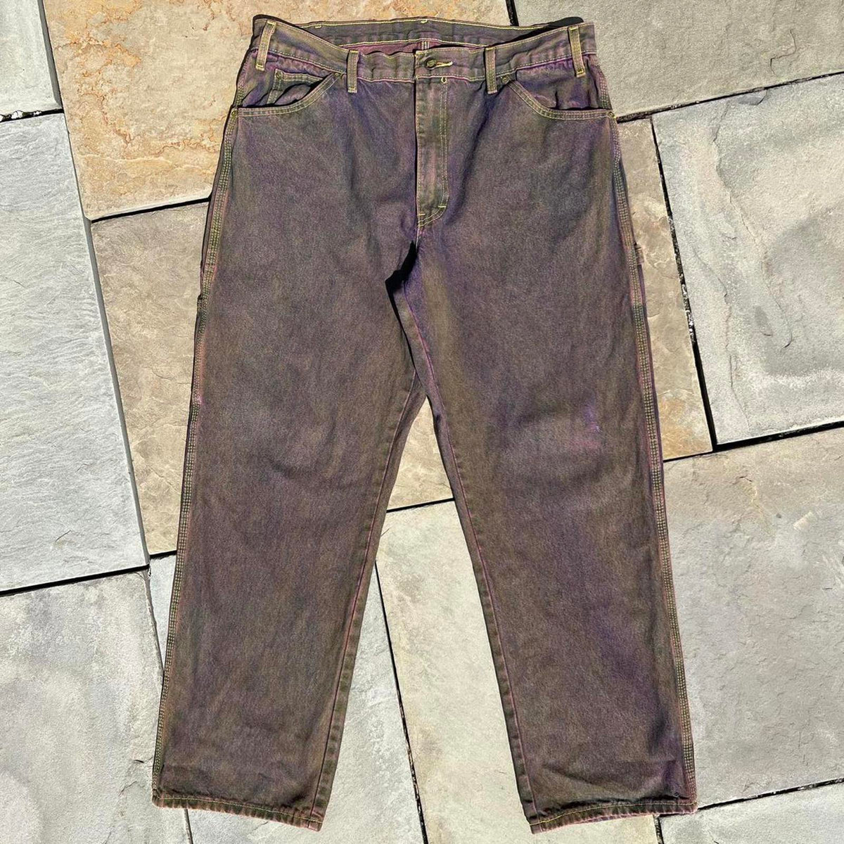 Reworked Dickies Purple Brown Yellow Denim Carpenter Jeans