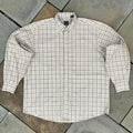 Y2K Tan Blue Herringbone Plaid Button Down Shirt