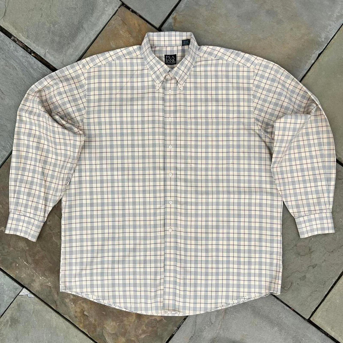 Y2K Tan Blue Herringbone Plaid Button Down Shirt
