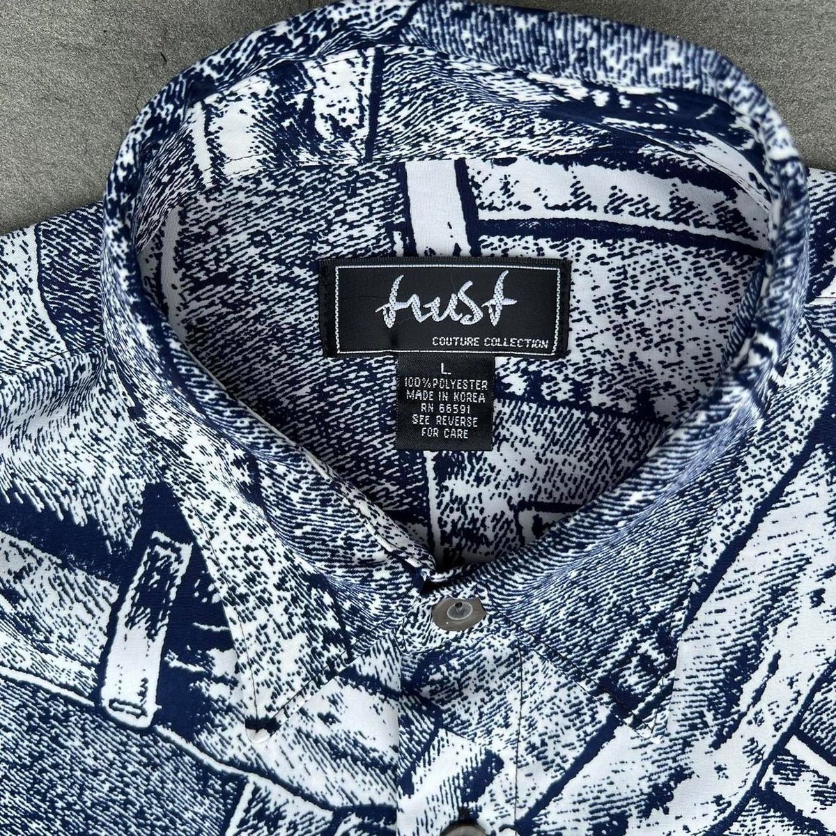 Vintage 90s Trompe L’oeil Jeans Pattern Club Shirt