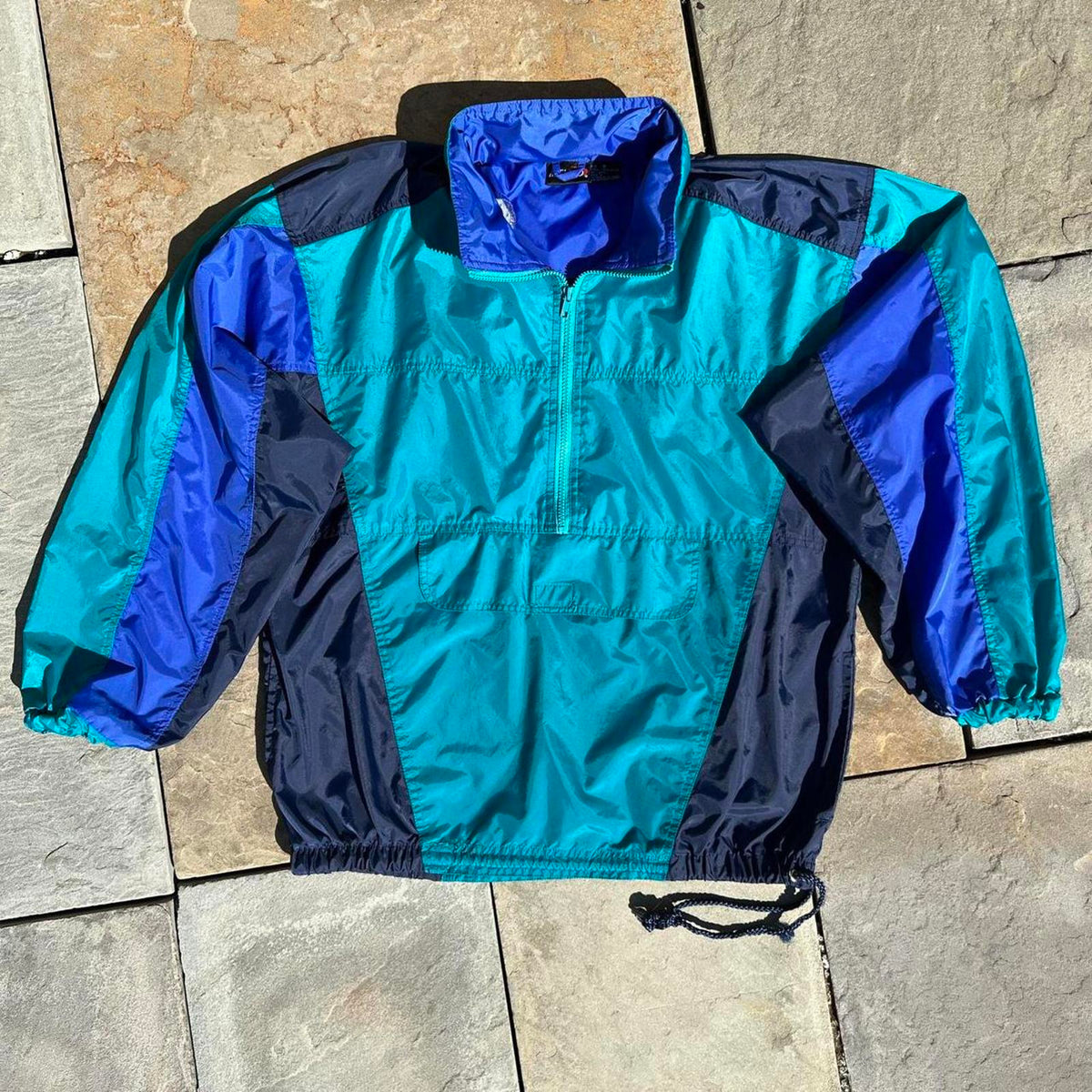 Vintage 90s Teal/Blue Colorblock Pullover Anorak Windbreaker