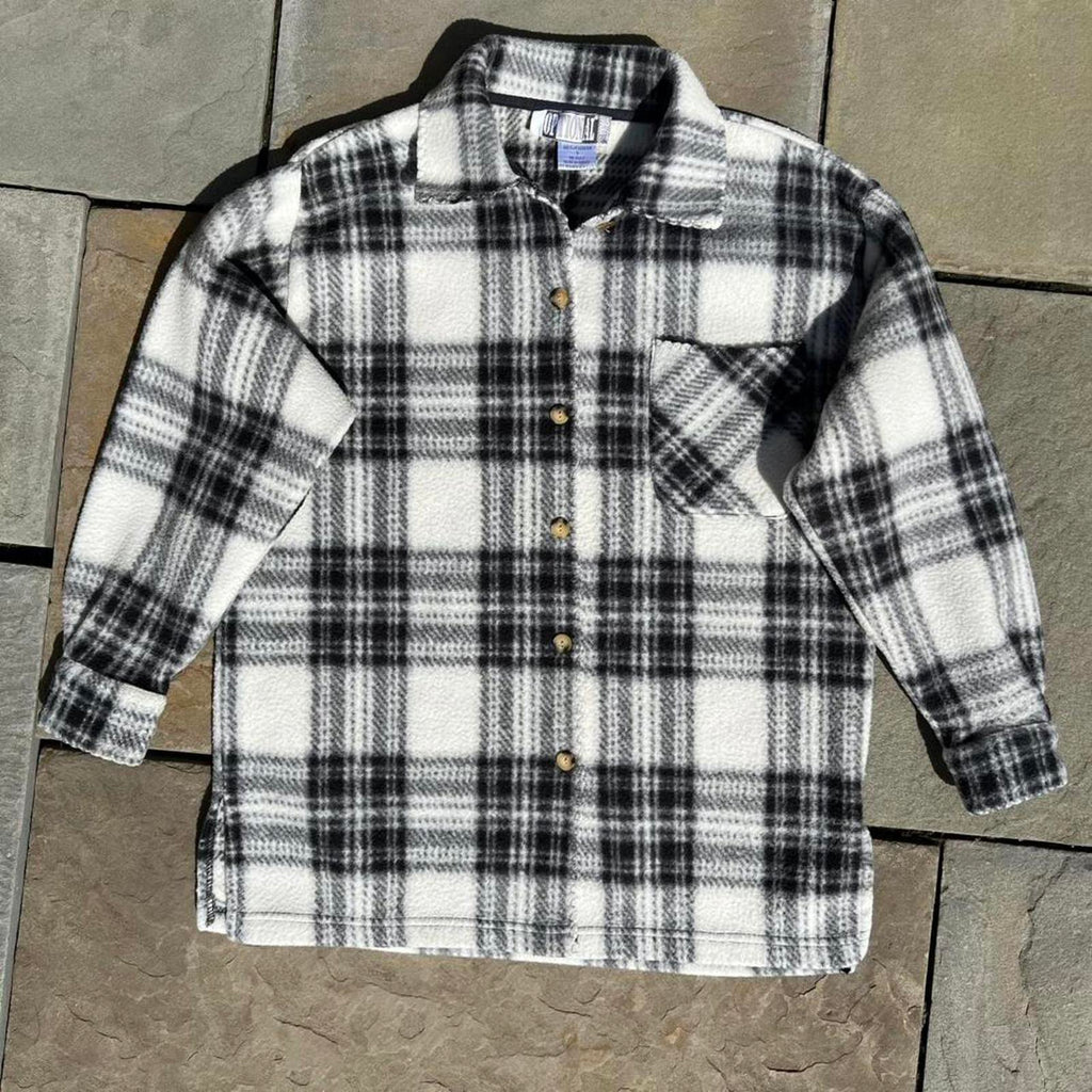 Vintage 90s Fleece Houndstooth Plaid Button Down Flannel