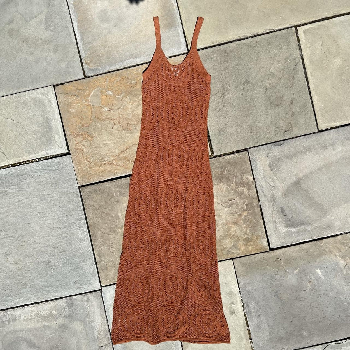 Dark Orange/Brown Mesh Knit Maxi Dress
