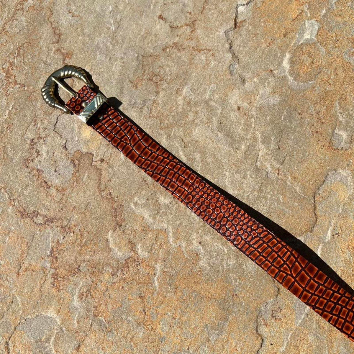 Y2K Brown Crocodile Embossed Faux Leather Belt