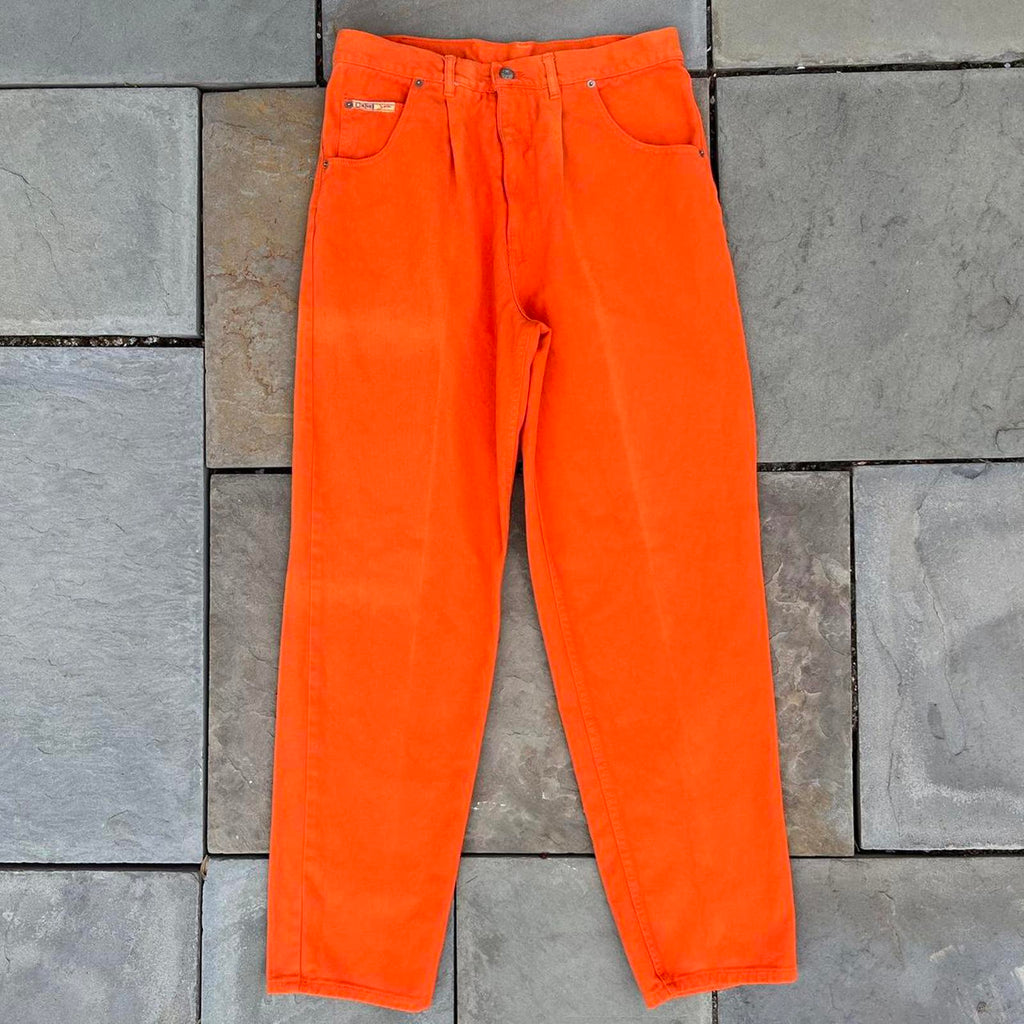 Neo-Vintage 90s Orange Denim Pleated Jeans