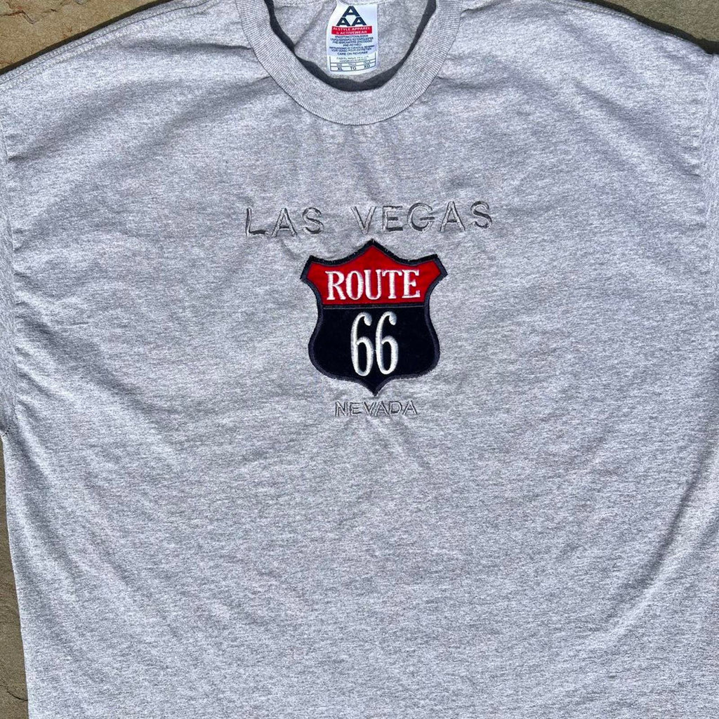 Y2K Las Vegas Route 66 Felt Grey Heather T-shirt