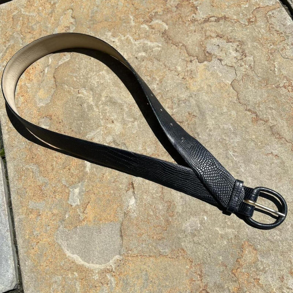 Vintage 80s Black Blue Leather Belt