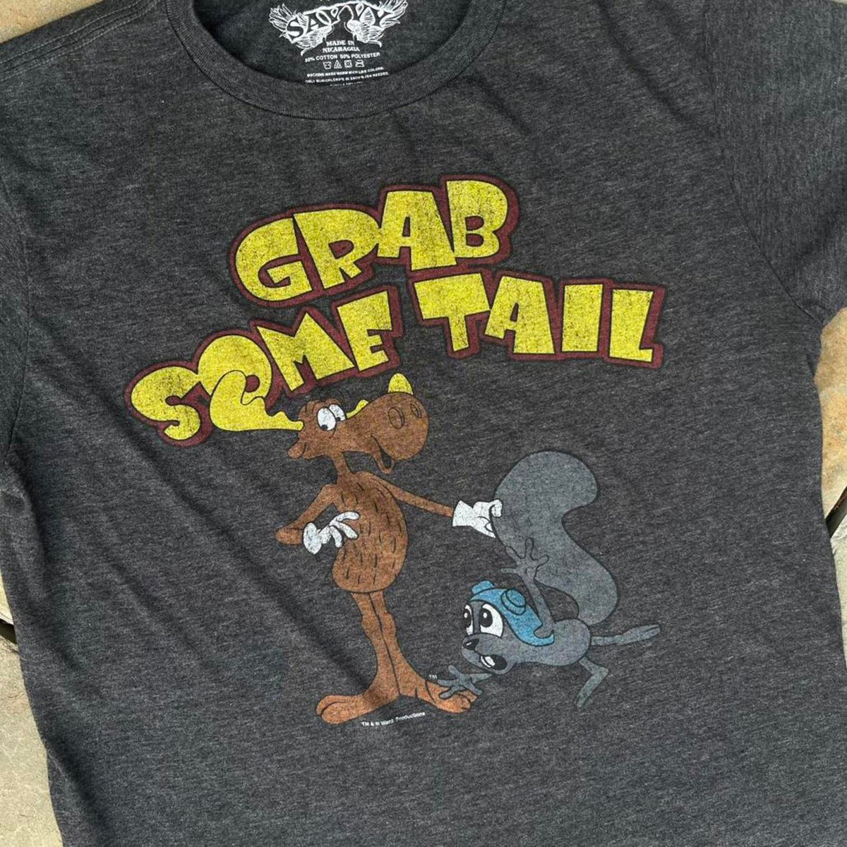 Dark Grey Grab Some Tail Rocky and Bullwinkle T-Shirt