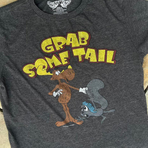Dark Grey Grab Some Tail Rocky and Bullwinkle T-Shirt