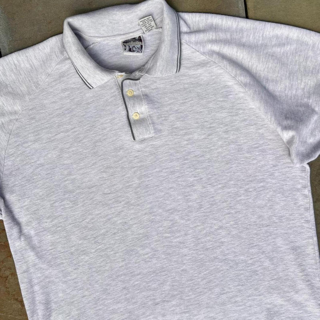 Neo-Vintage 90s Made in USA Cream Grey Waffle Knit Polo