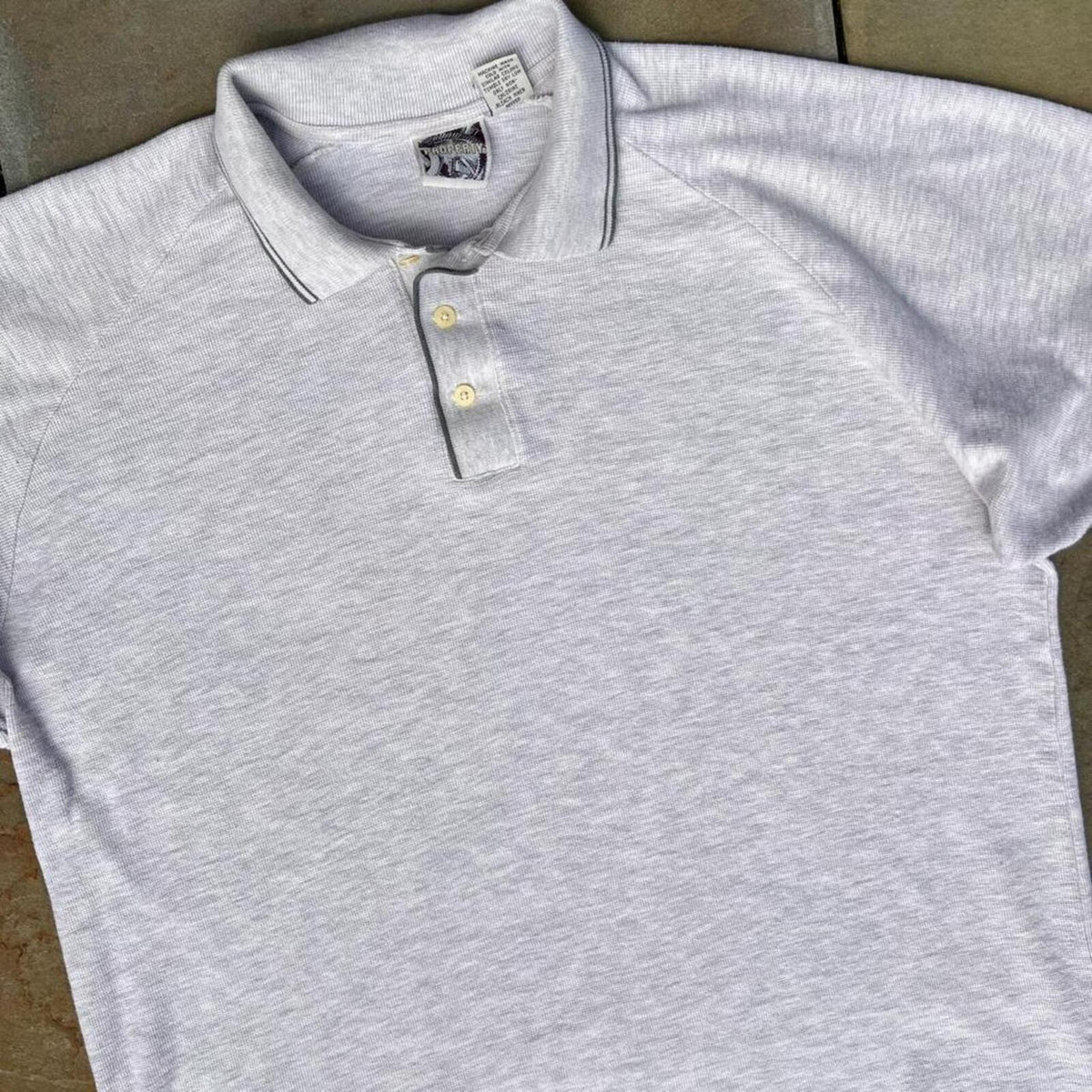 Neo-Vintage 90s Made in USA Cream Grey Waffle Knit Polo