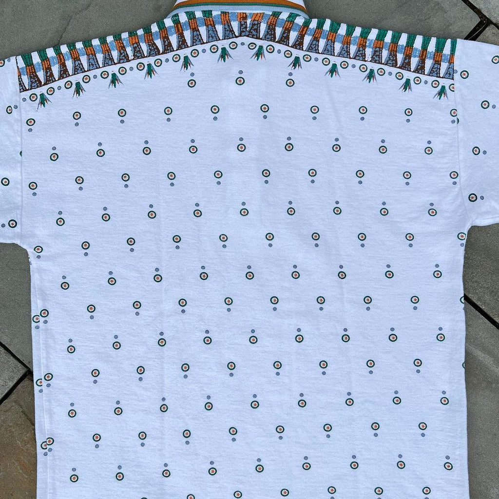 Vintage 80s Sahara Pattern White Polo Shirt