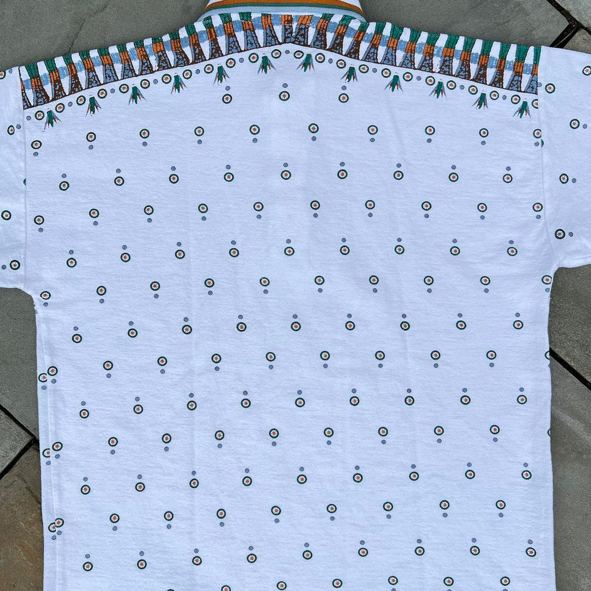Vintage 80s Sahara Pattern White Polo Shirt