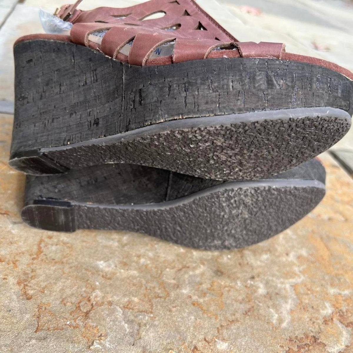 Dark Brown Leather Sandal Wedge High Heels