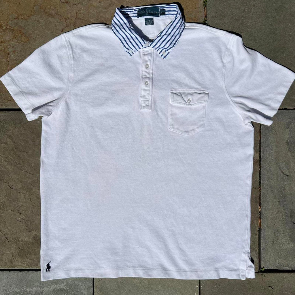 Y2K Polo by Ralph Lauren Poplin Stripe Collar Pique Polo