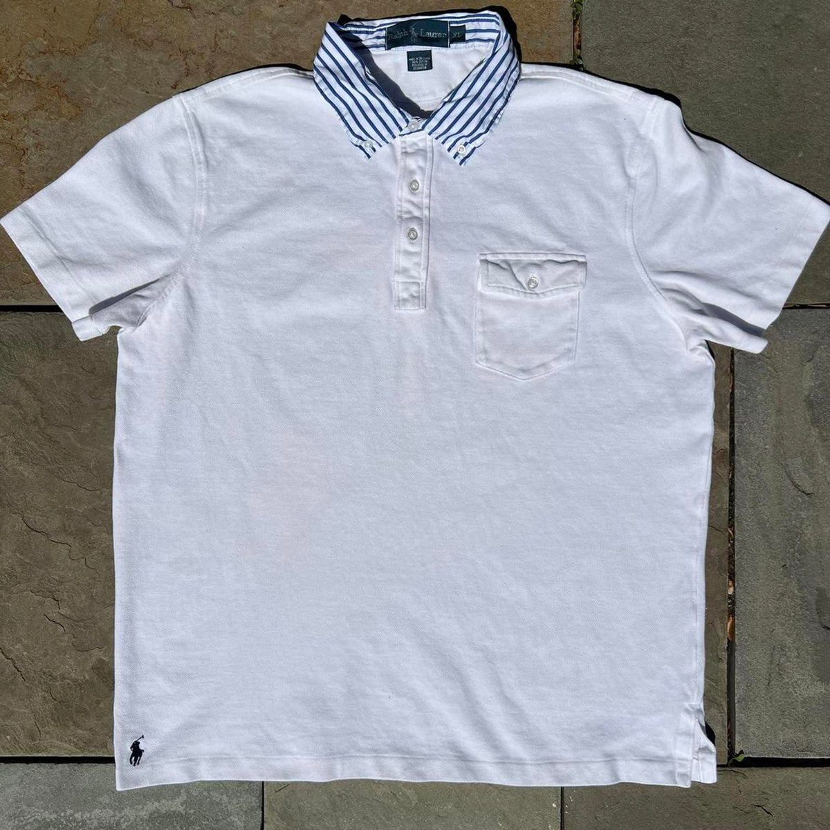 Y2K Polo by Ralph Lauren Poplin Stripe Collar Pique Polo
