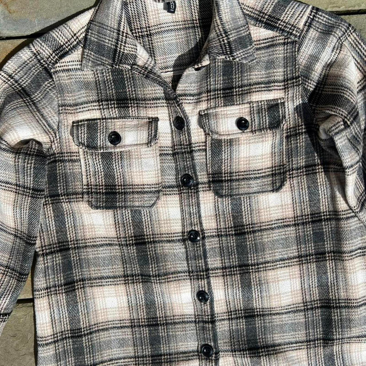 Houndstooth Plaid Button Down Thick Knit Shirt Jacket