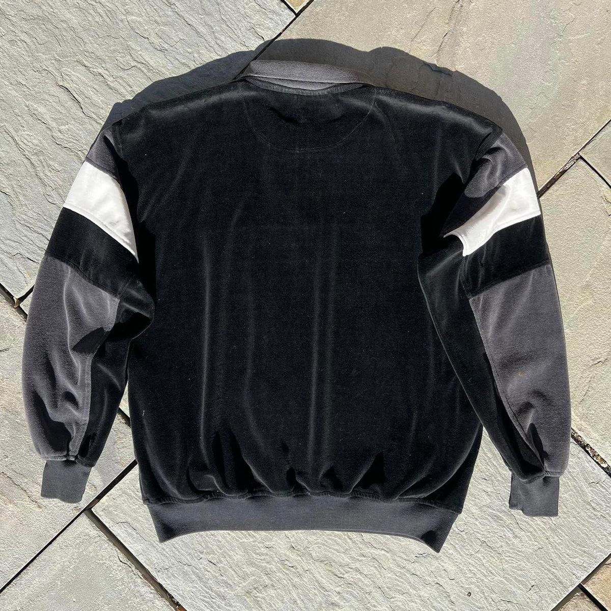 Vintage 90s Colorblock Velour Long Sleeve Polo Sweater