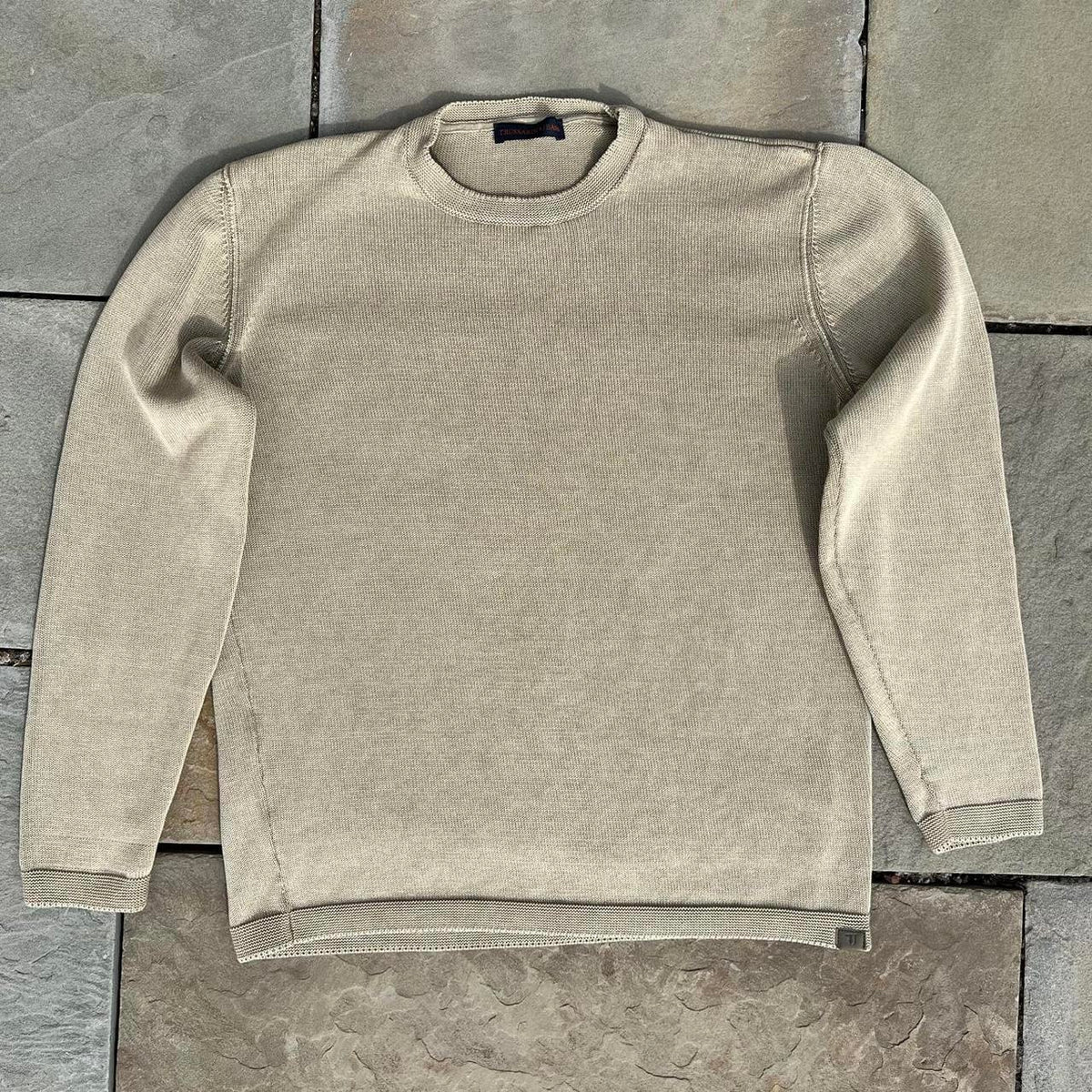 Garment Dyed Tan Knit Crewneck Sweater