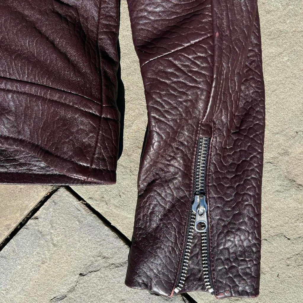 Mackage Montreal Burgundy Textured Leather Biker Jacket