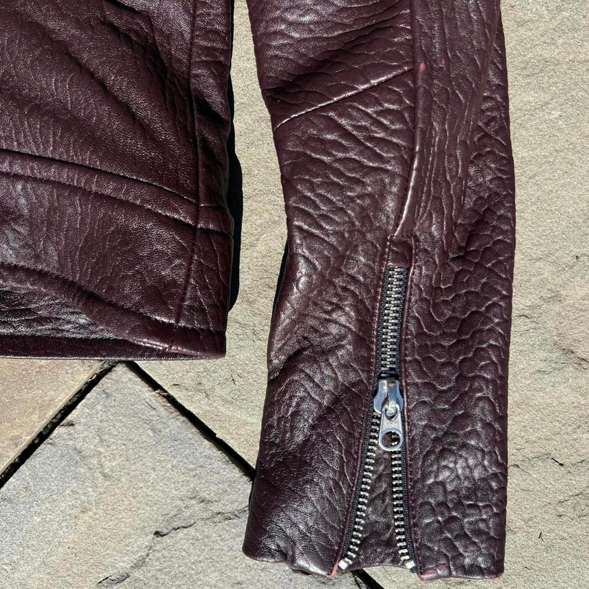 Mackage Montreal Burgundy Textured Leather Biker Jacket
