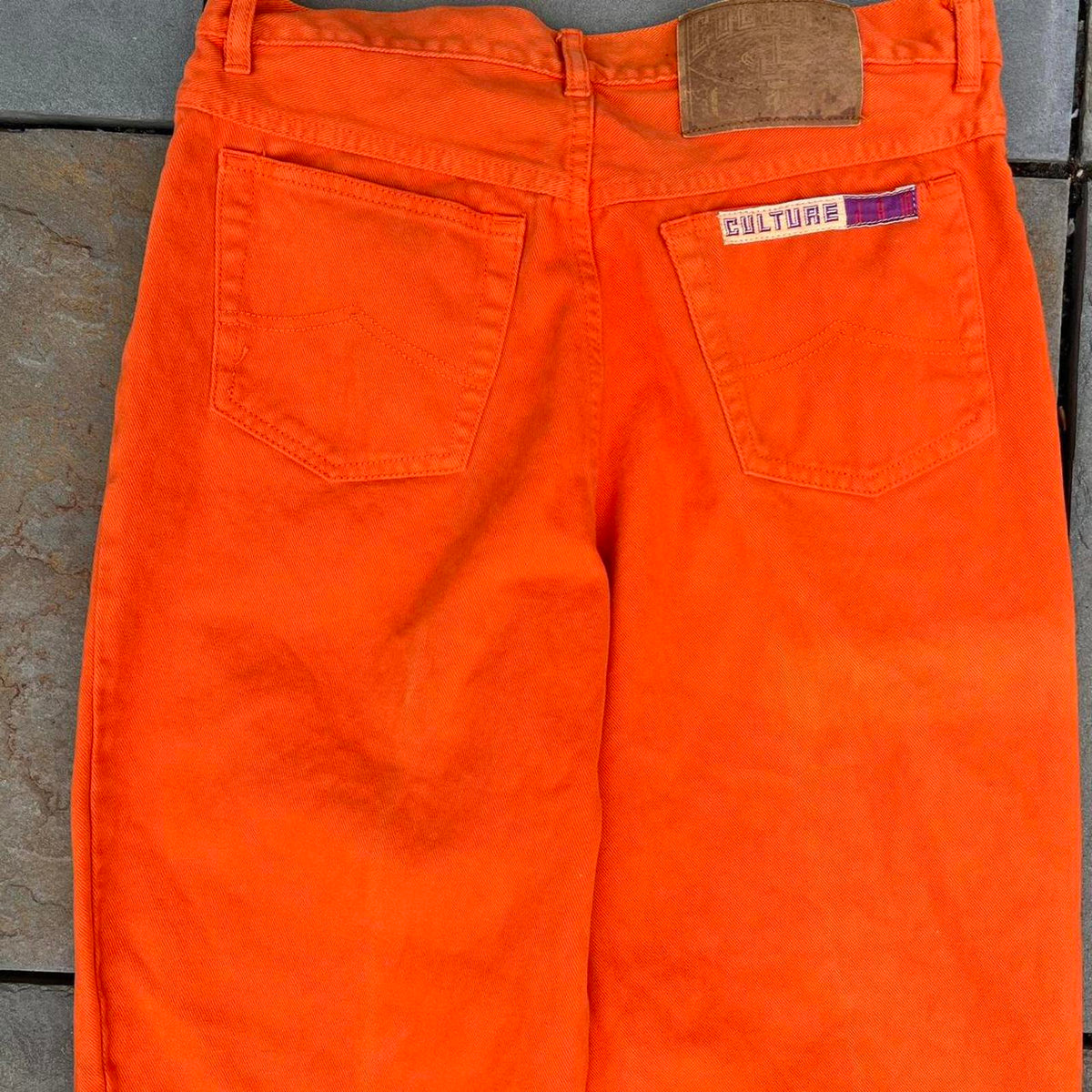 Neo-Vintage 90s Orange Denim Pleated Jeans