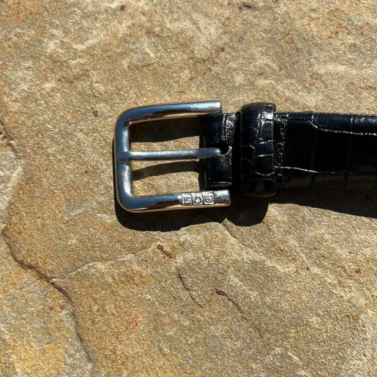 Y2K Black Leather Croc Embossed Belt